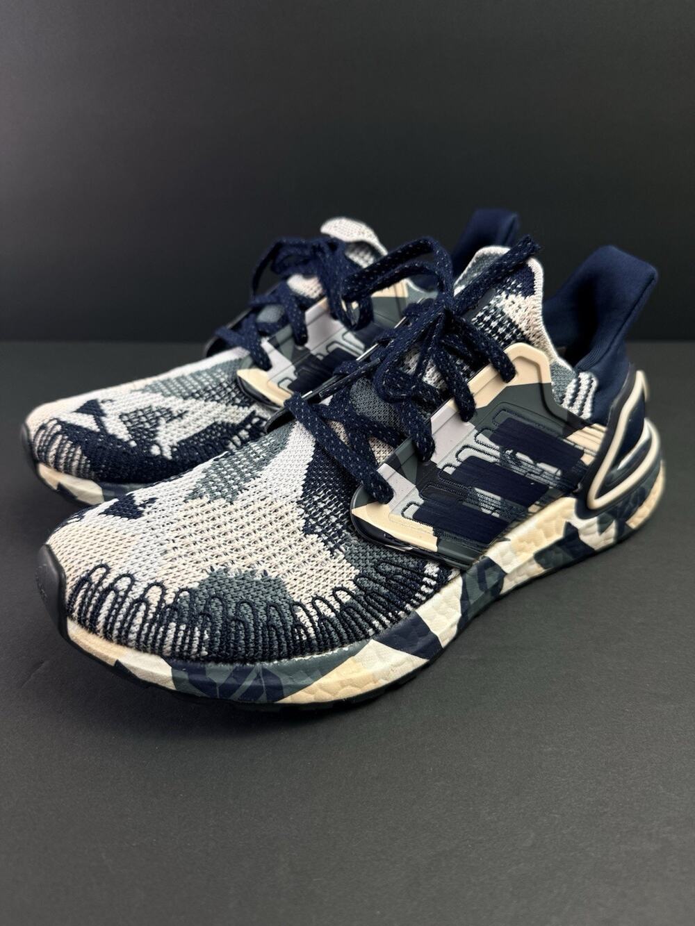 adidas Ultraboost 20 Women’s 7.5 Blue Camo Primeknit Running Shoes